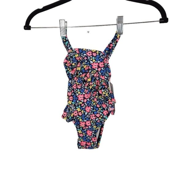 NWT Cat & Jack Floral One‎ Piece Ruffle Swimsuit in Dark Blue Size 12 Months - Picture 1 of 7